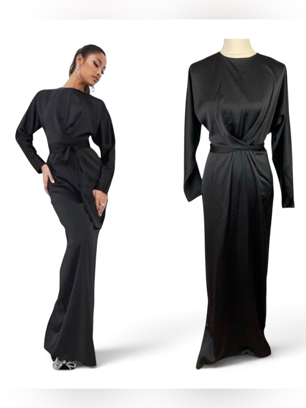 ASOS Satin Maxi Dress With Batwing Sleeve And Wrap Waist In Black
Size 10